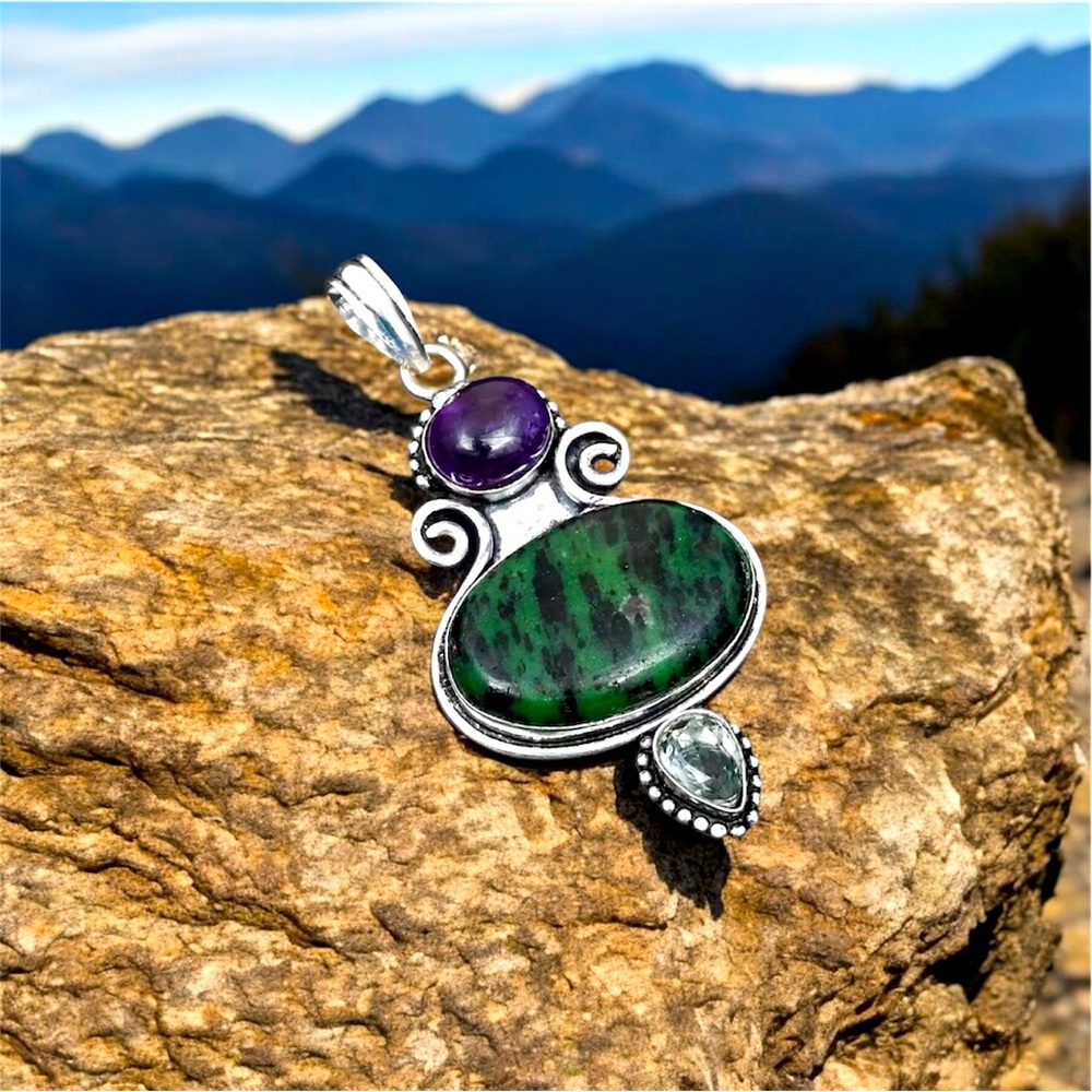 925 Silver Ruby Zoisite Amethyst Prasiolite Gemst… - image 2